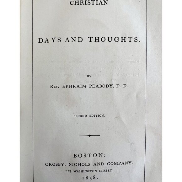 Christian Days And Thoughts Rev Ephraim Peabody 1858 HC 2nd Ed w/Engraving C97 - Picture 5 of 7